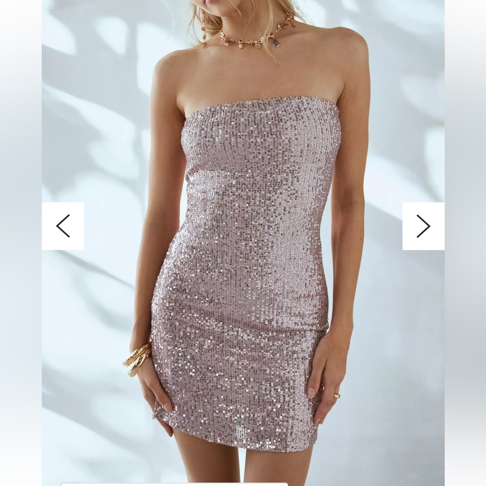 UO Strapless Sequin Tube Mini Dress